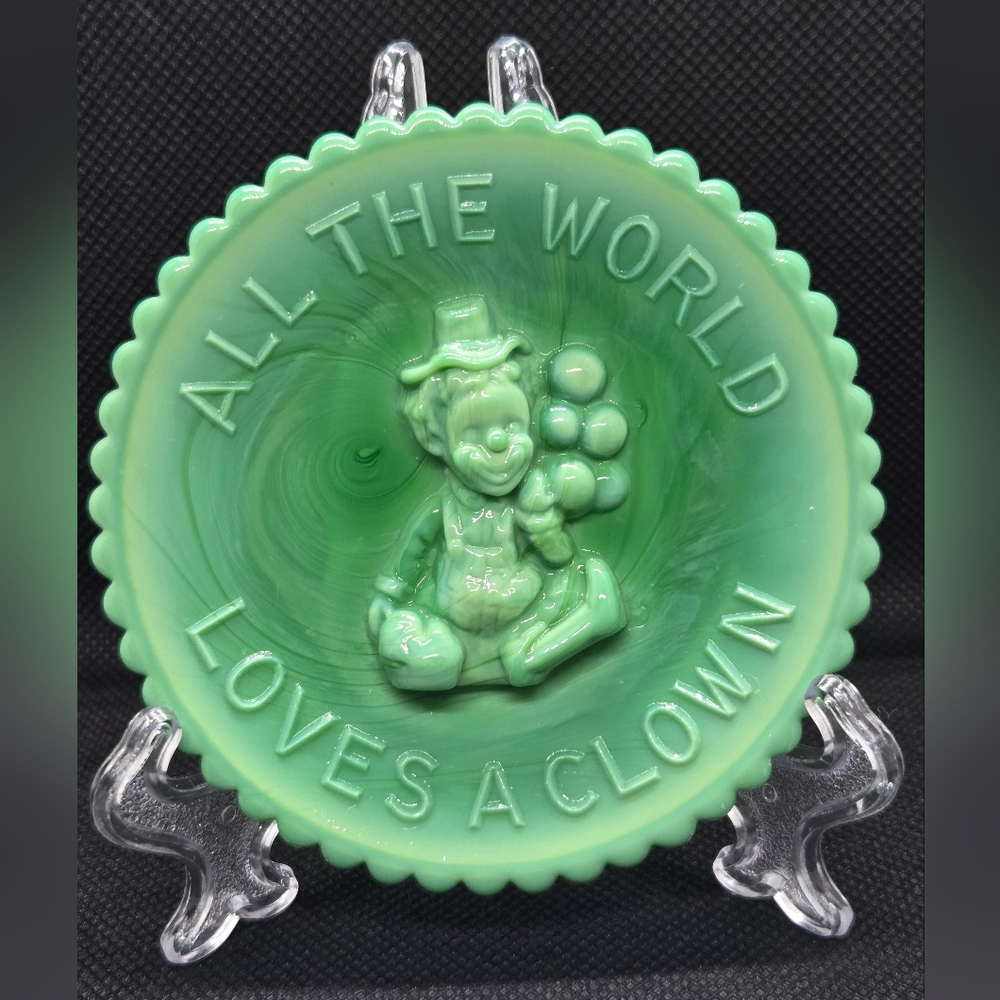 Moser Mini Green Slag Swirl Glass All the World Loves a Clown Plate